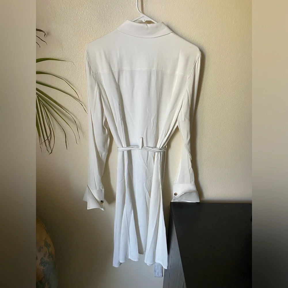 KHAITE Women’s Selena Belted Crepe De Chine Shirt Dress In White Size 12 - Picture 4 of 6